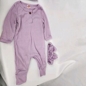 Newborn Baby Girls Romper  Headband Hat 3 Piece Set Light Purple‎